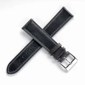 18mm 19mm 20mm 22mm Quick Release Genuine Leather Watch Strap - Charcoal Black