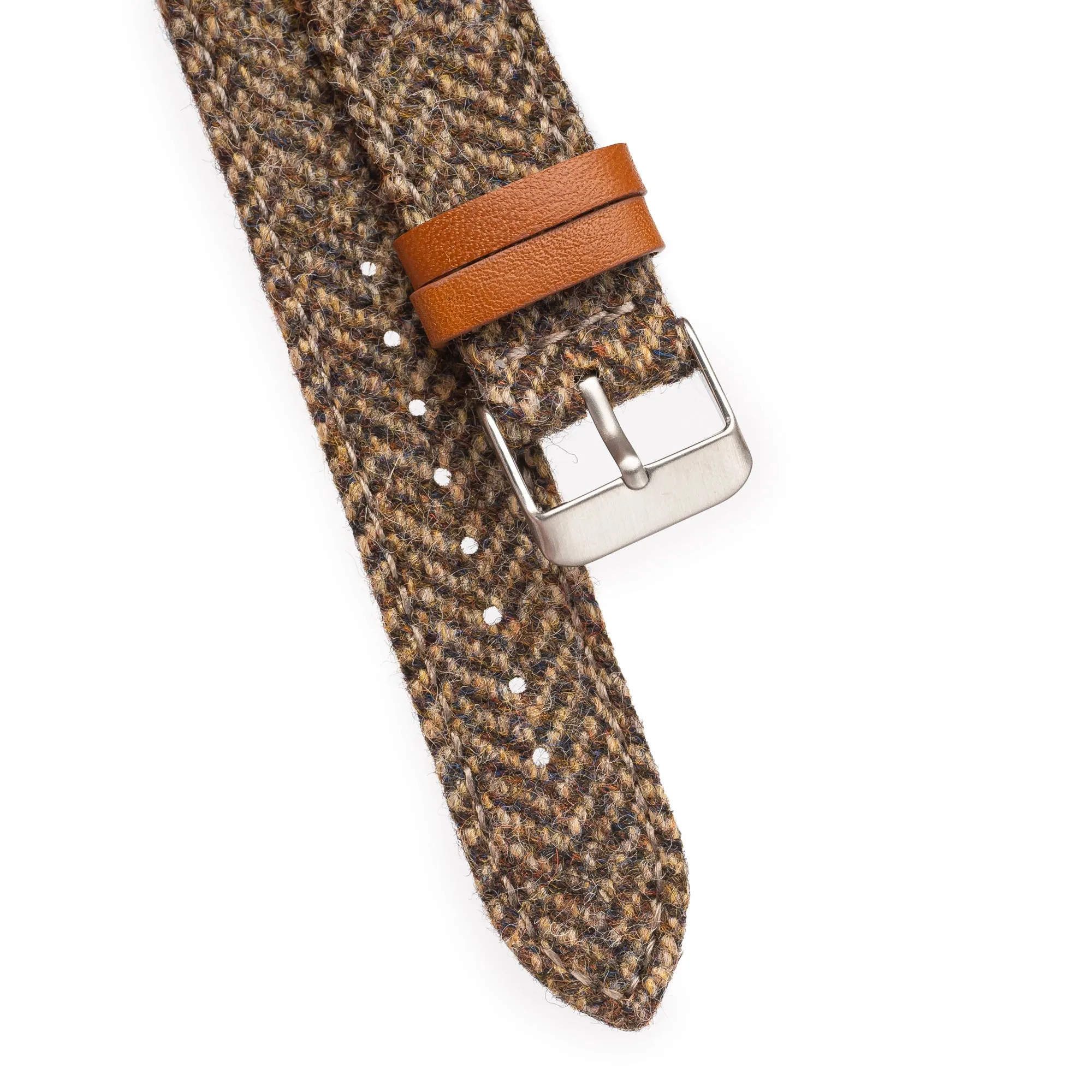 18mm 20mm 22mm Quick Release Wool / Leather Backed Watch Strap - Light Brown Tweed