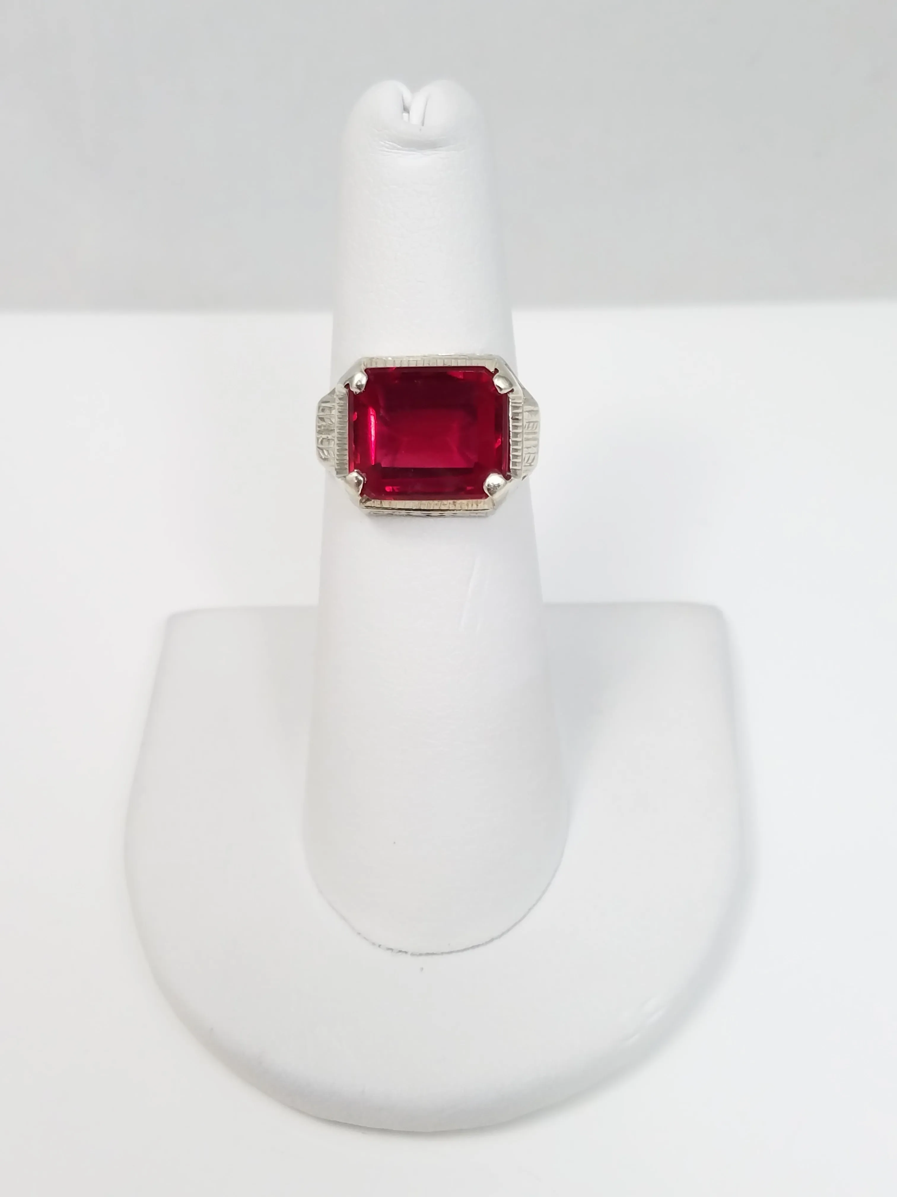 1930's Art Deco Synthetic Ruby 14k White Gold Ring