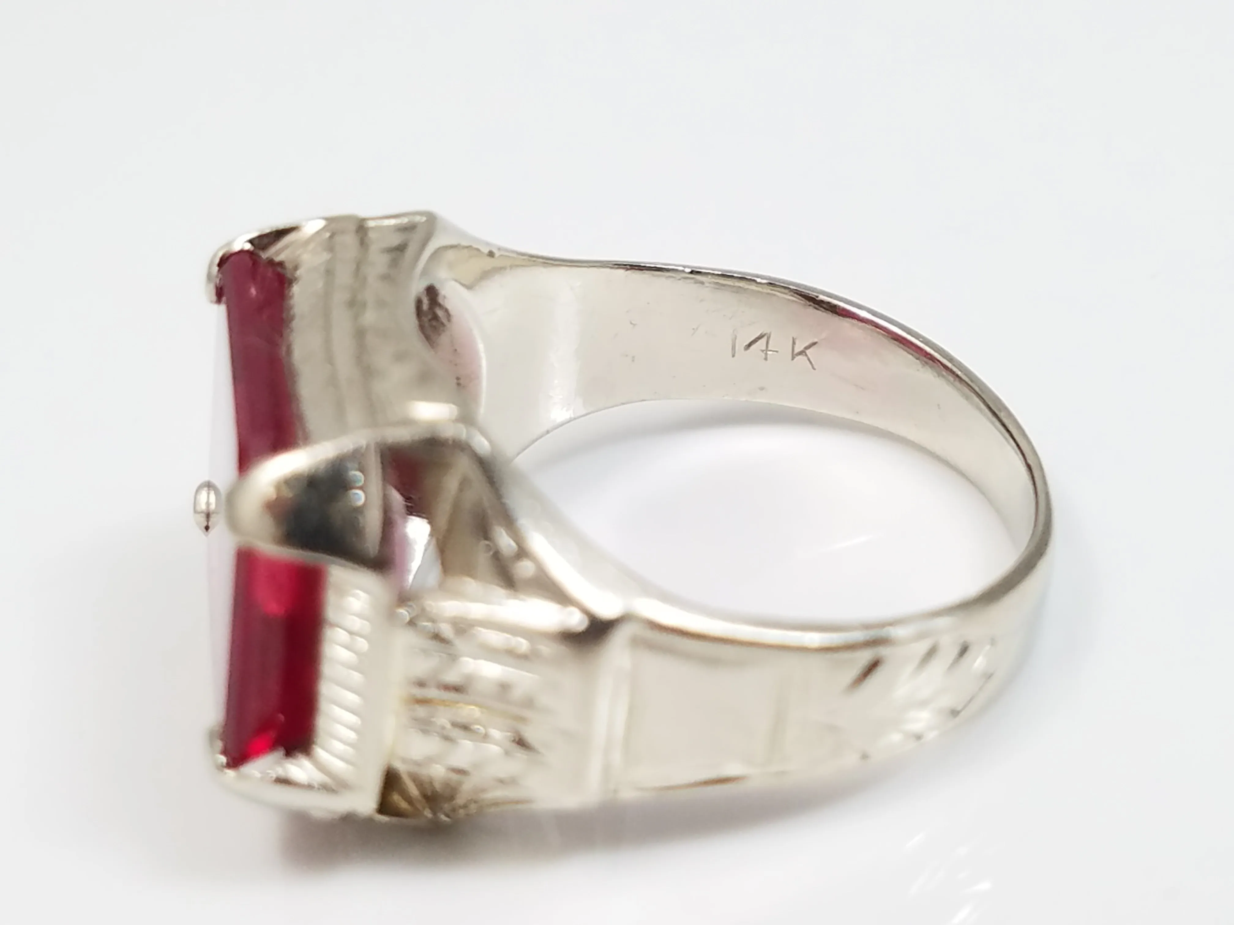 1930's Art Deco Synthetic Ruby 14k White Gold Ring