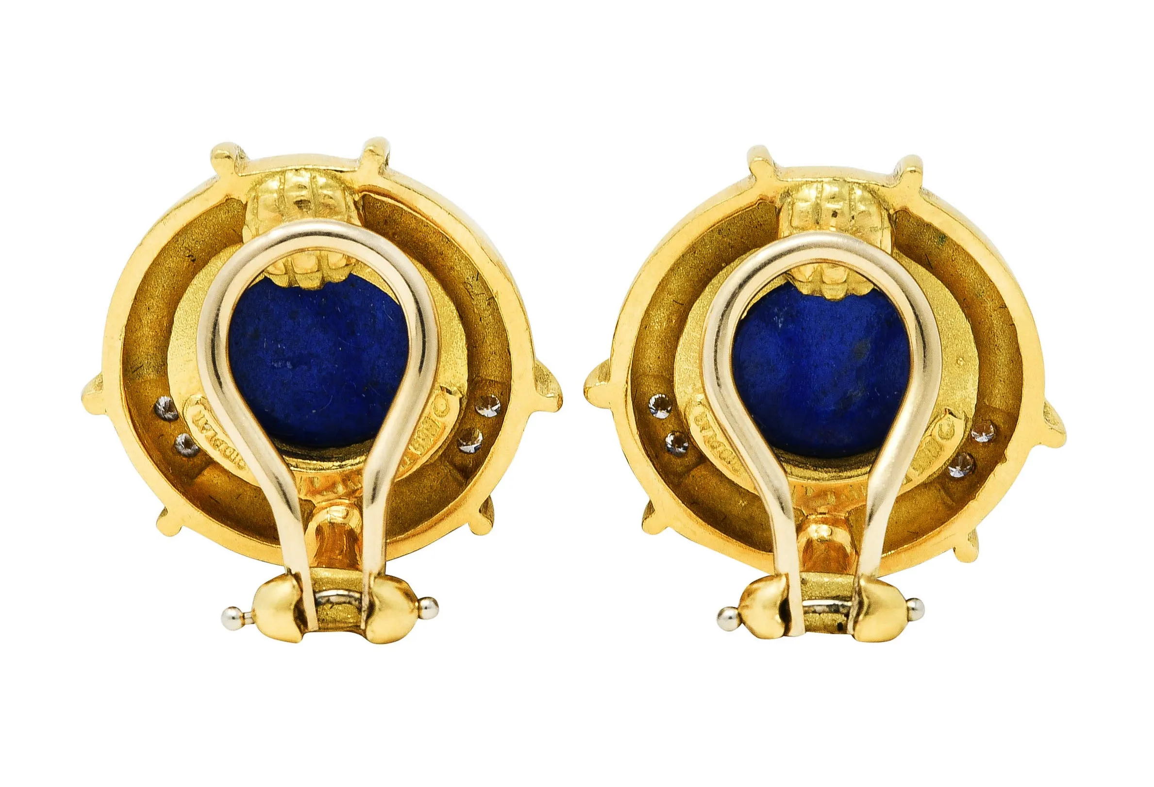 1985 Tiffany & Co. Diamond Lapis Lazuli 18 Karat Yellow Gold Ear-Clip Earrings