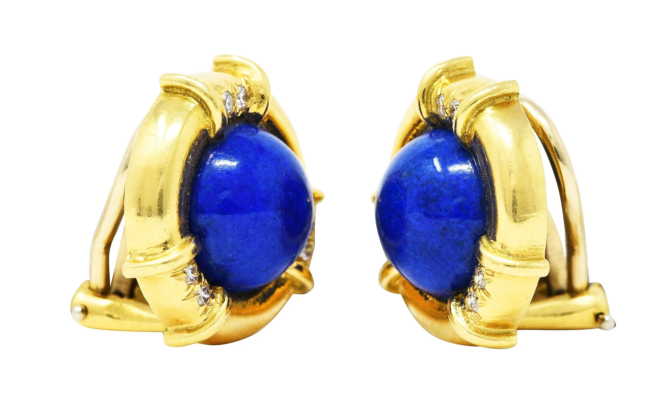 1985 Tiffany & Co. Diamond Lapis Lazuli 18 Karat Yellow Gold Ear-Clip Earrings