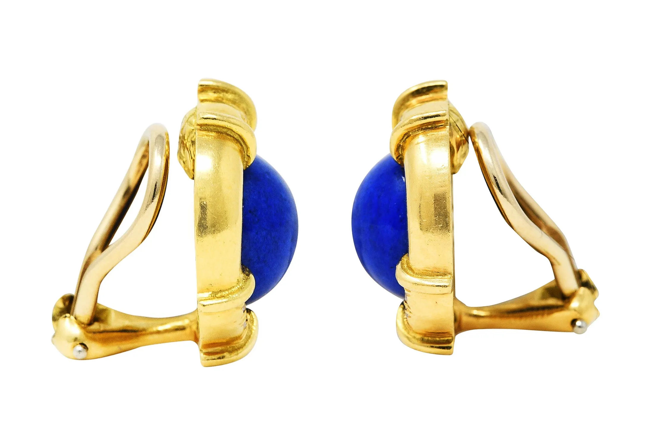 1985 Tiffany & Co. Diamond Lapis Lazuli 18 Karat Yellow Gold Ear-Clip Earrings