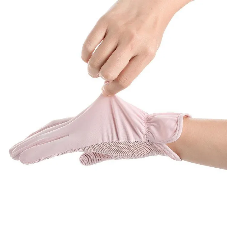 1pair Summer Sunscreen Breathable Thin Anti-ultraviolet Finger Fishing Ice Silk Gloves Free Size(Ivory White)