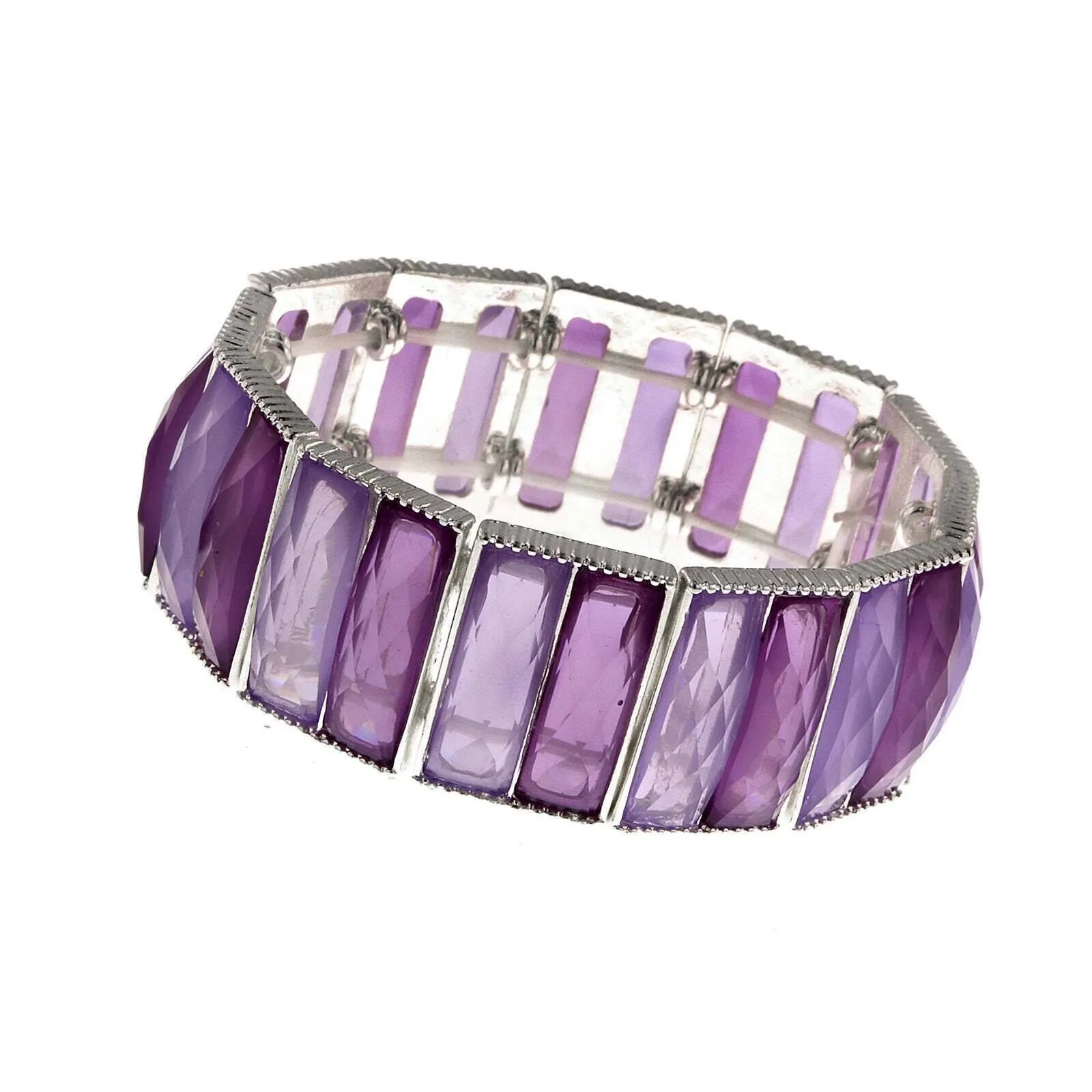 2028 Jewelry Semi Transparent Baguette Shape Stone Stretch Bracelet