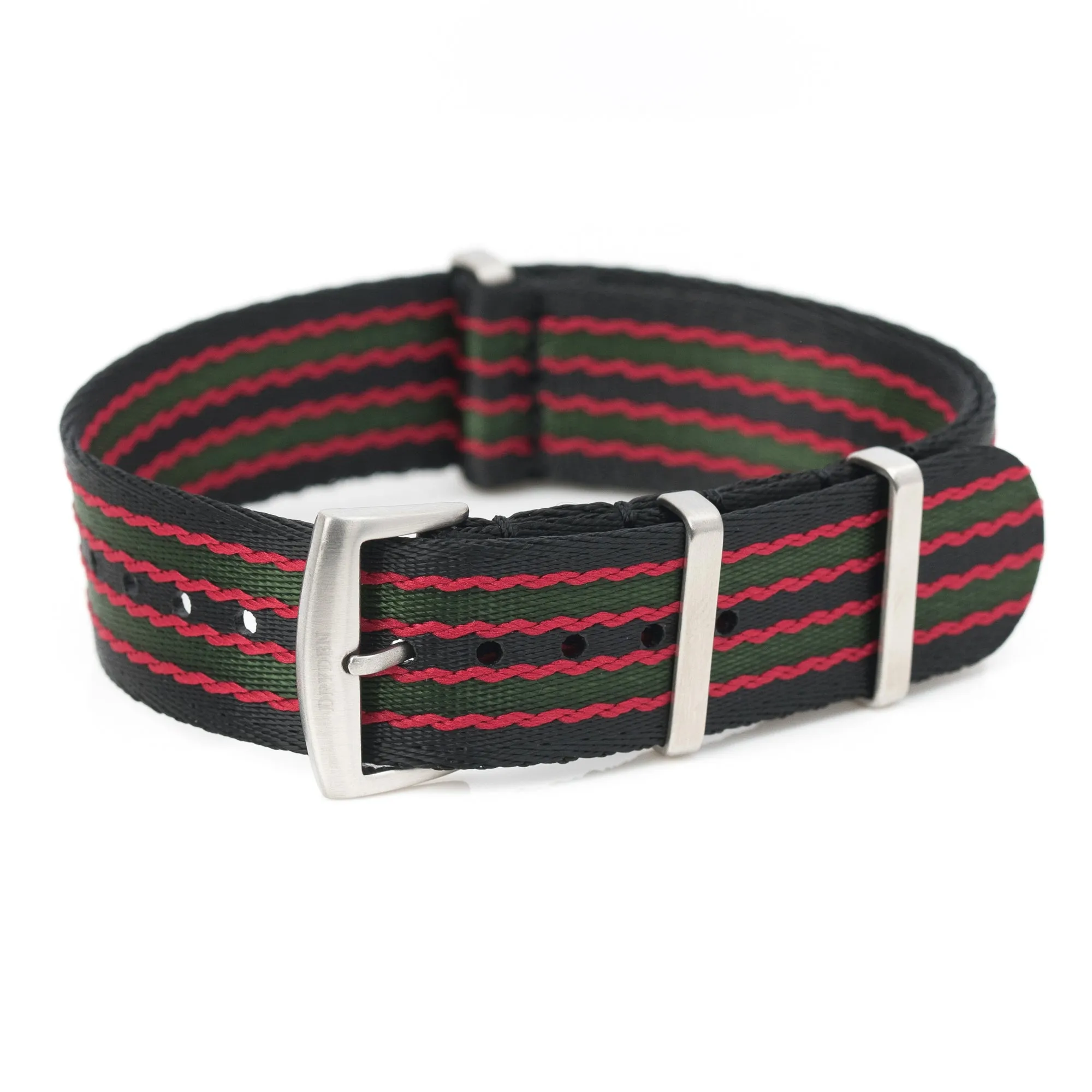 20mm 22mm SLIM Seat Belt Nylon Watch Strap - Black Red Green [Vintage Bond]