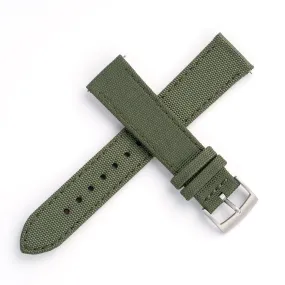 20mm Quick Release Sailcloth Canvas / Leather Watch Band - Green