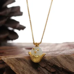 24k Yellow Gold Genuine Nephrite White Jade Chicken Pendant Necklace