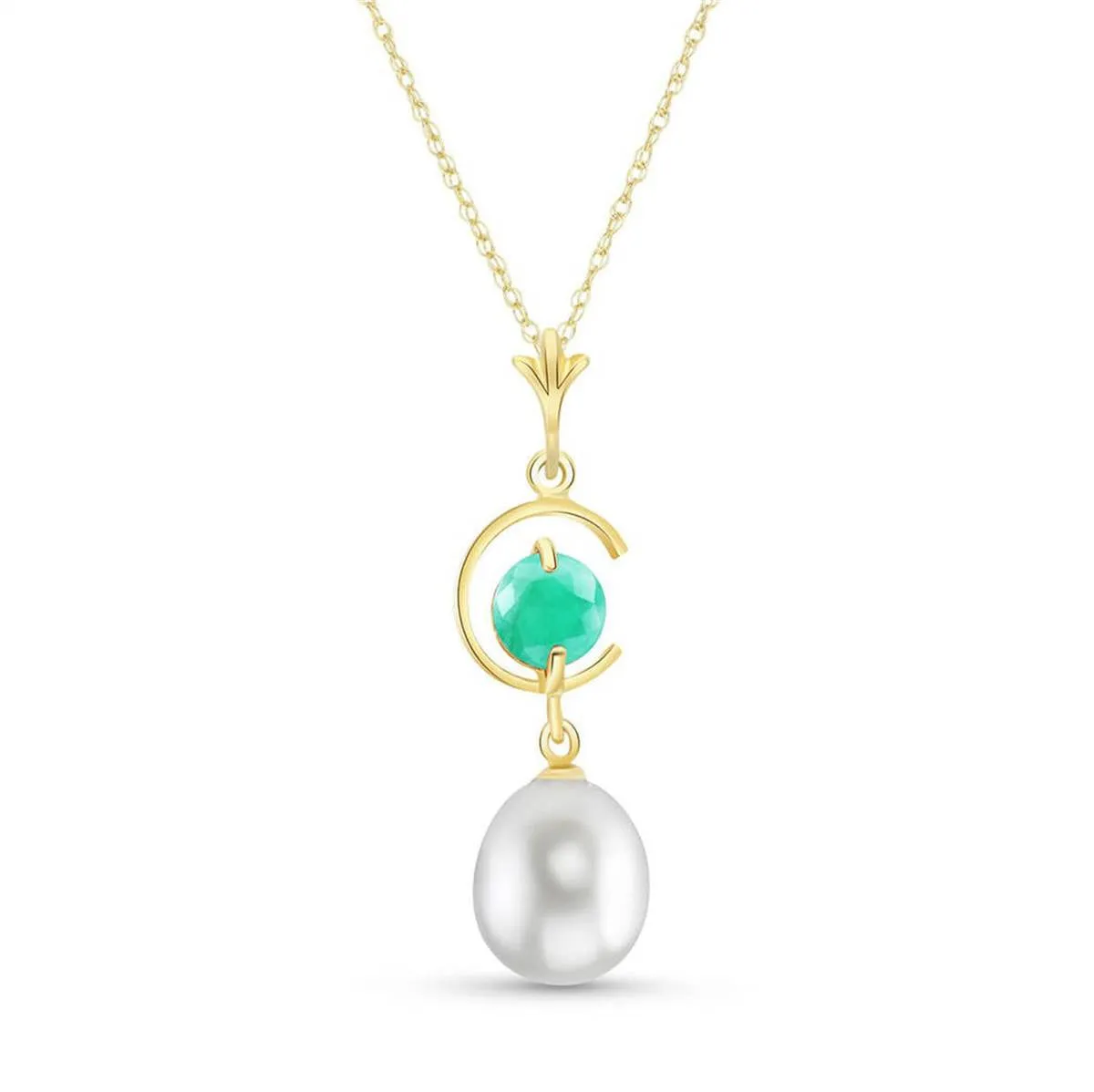 4.5 Carat 14K Solid Yellow Gold Necklace Natural Pearl Emerald