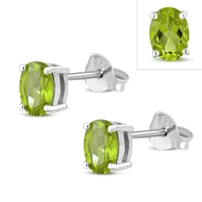 5x7mm Oval Prong-Set Peridot Stone Sterling Silver Stud Earrings