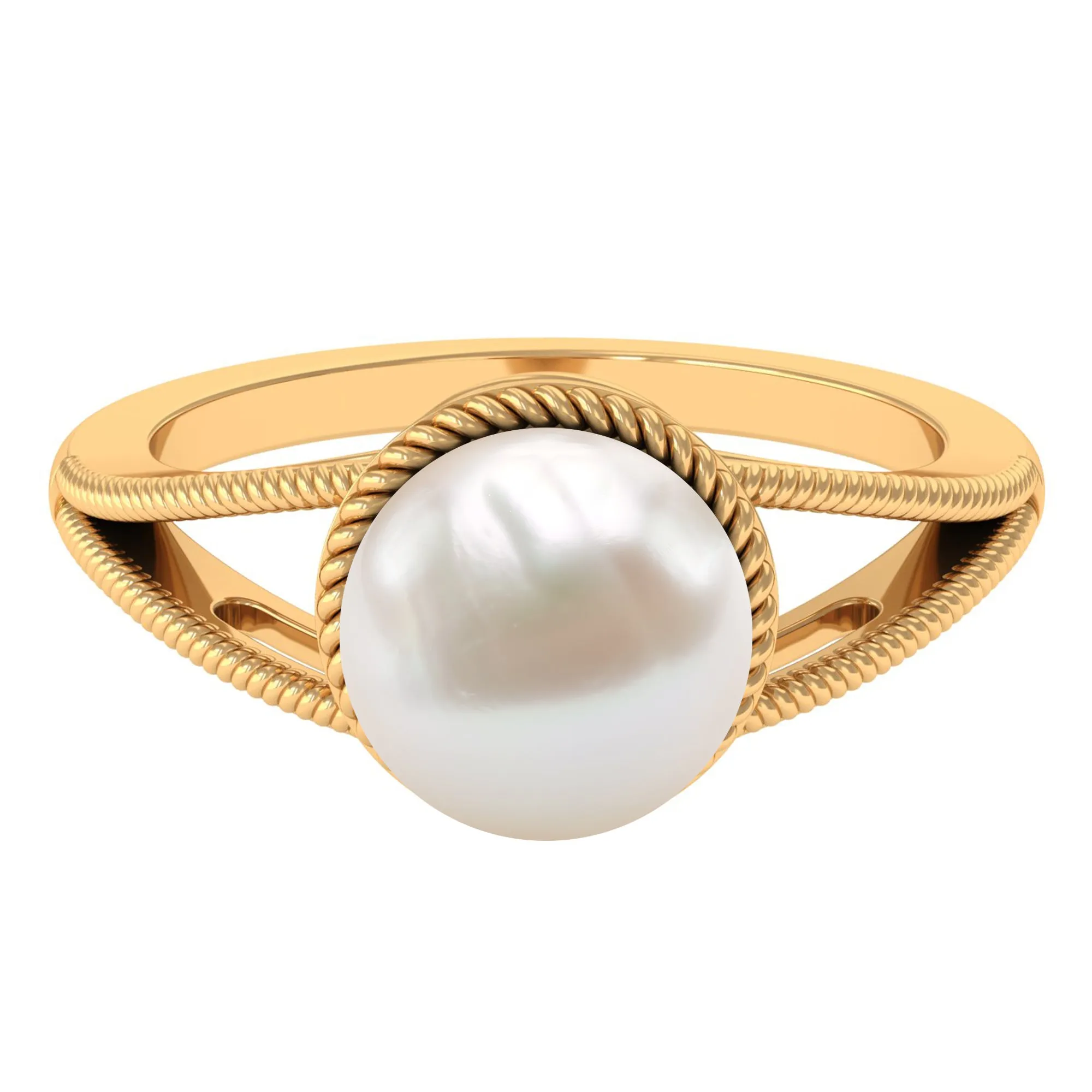 6 CT Split Shank Freshwater Pearl Solitaire Ring in Gold Rope frame