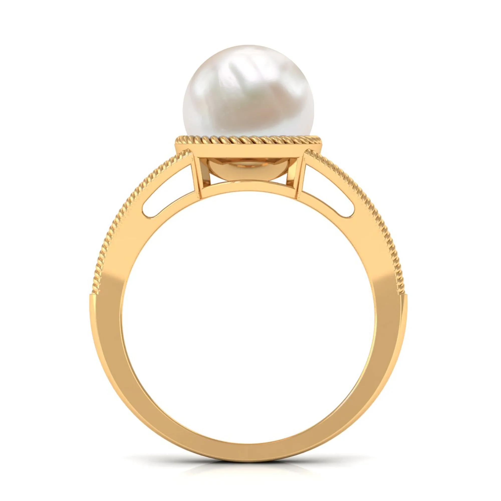 6 CT Split Shank Freshwater Pearl Solitaire Ring in Gold Rope frame