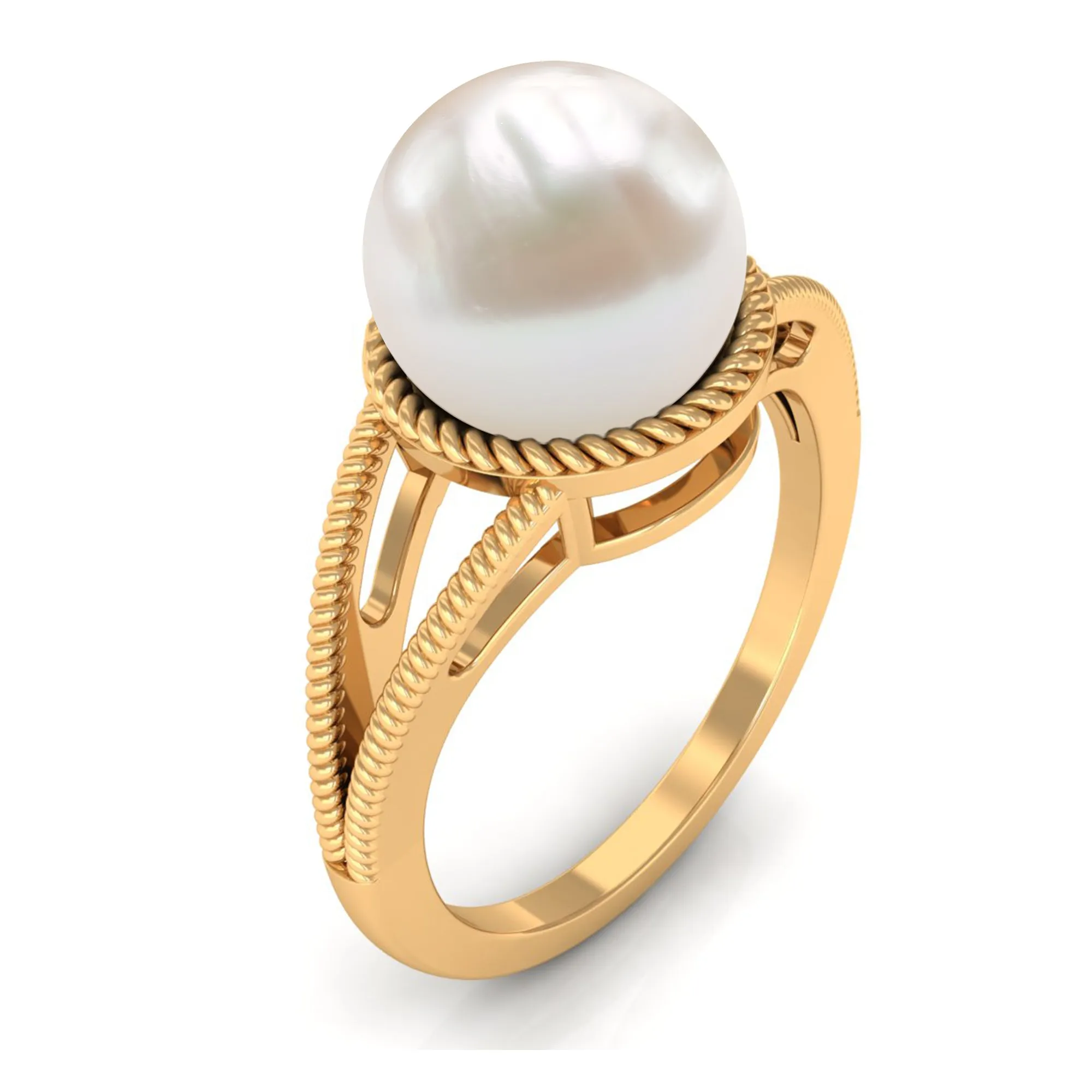 6 CT Split Shank Freshwater Pearl Solitaire Ring in Gold Rope frame