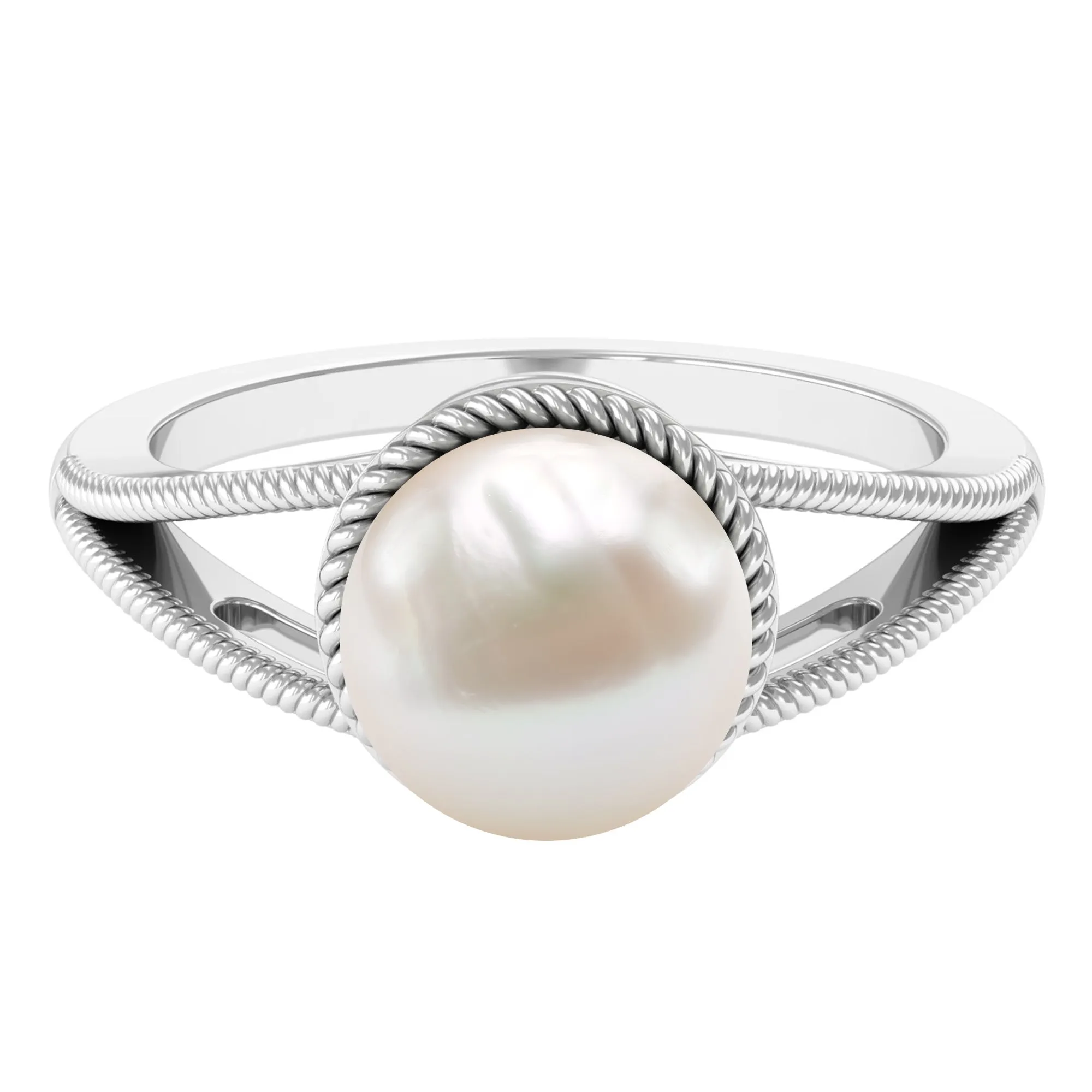 6 CT Split Shank Freshwater Pearl Solitaire Ring in Gold Rope frame