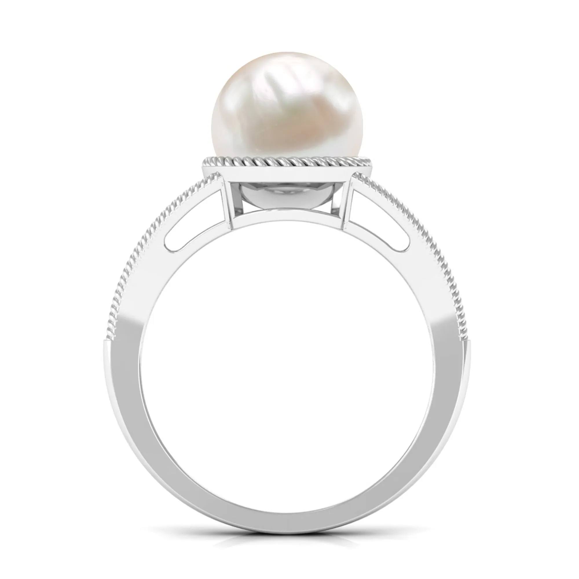 6 CT Split Shank Freshwater Pearl Solitaire Ring in Gold Rope frame