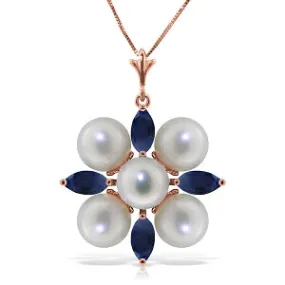 6.3 Carat 14K Solid Rose Gold Snowflake Pearl Sapphire Necklace