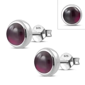 7.50mm | Garnet Stone Round Silver Stud Earrings