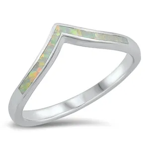 925 Sterling Silver V Shape Ring With Blue Opal Inlay