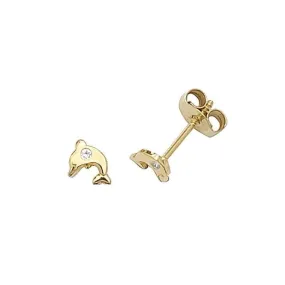 9ct Yellow Gold Dolphin Zirconia Stud Earrings ES297