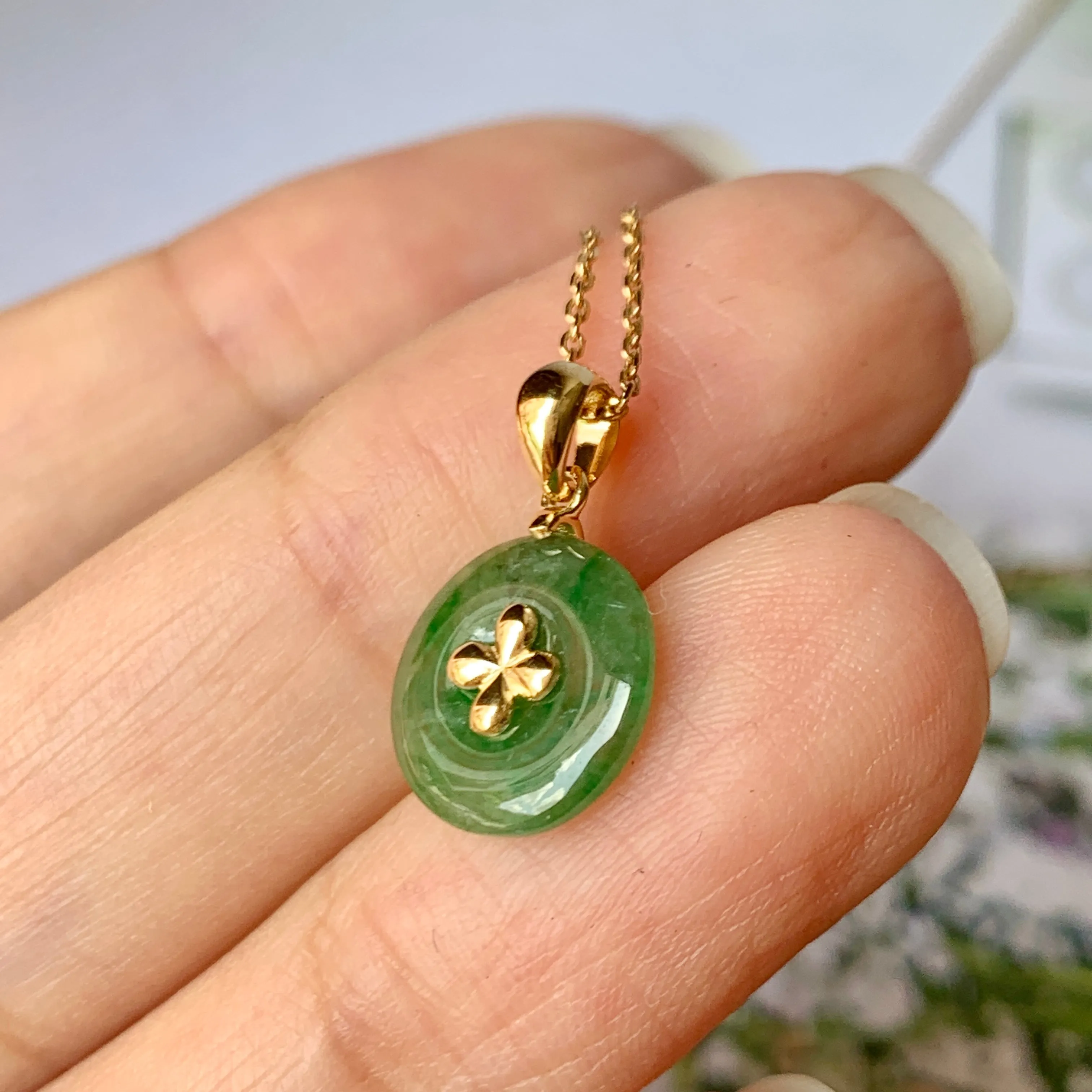 A-Grade Floral Imperial Green Jadeite Bespoke Donut Pendant (Lilac Flower) No.171839