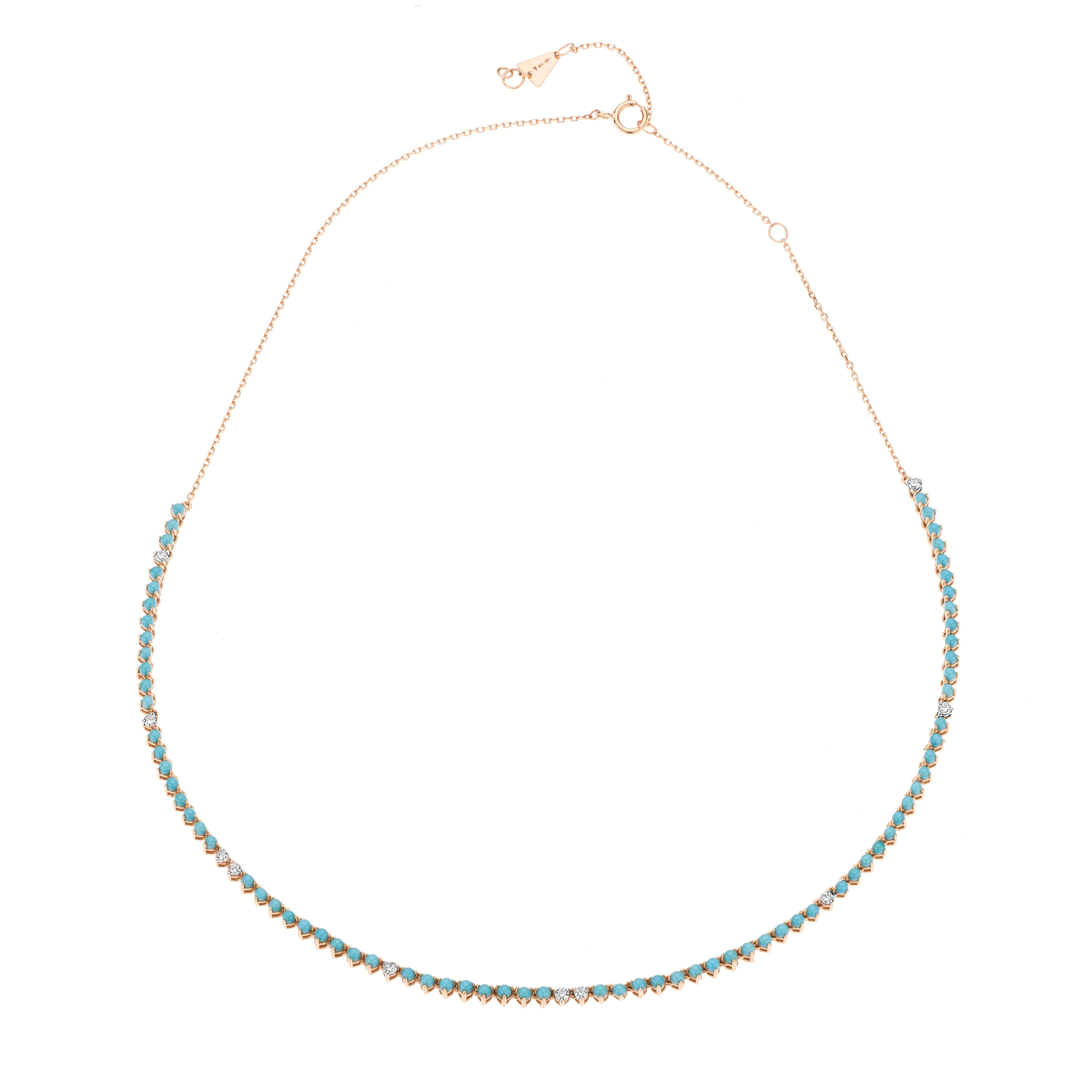 Adina - Turquoise   Diamond Half Riviera Necklace in Y14k