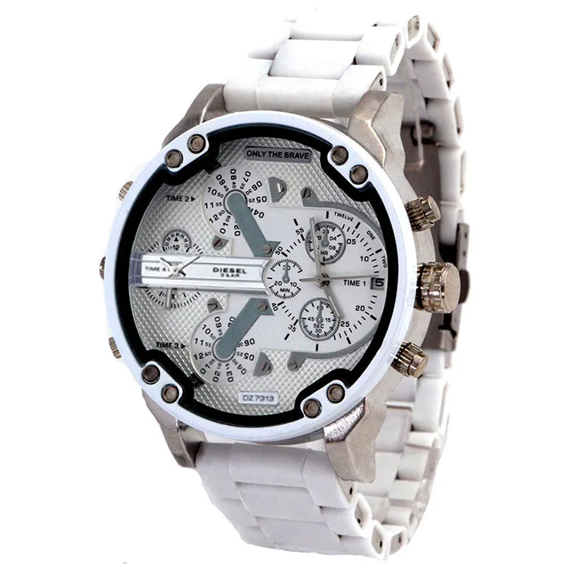 All-Match Fashion Handsome Cool Style Oversized Large Dial Double Inserts Rubber-Coated Steel Belt Quartz Watch