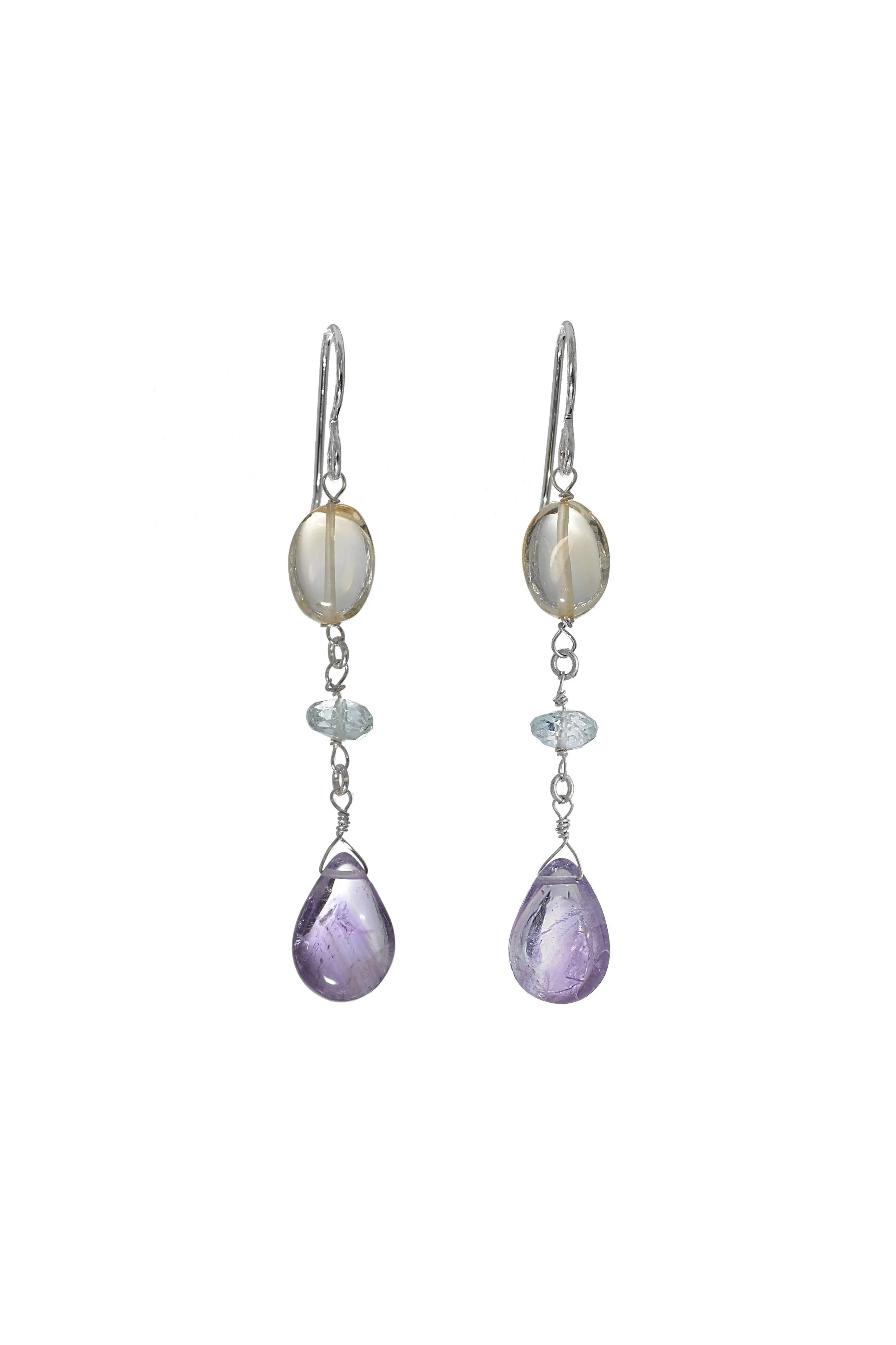 Amethyst, Citrine, Aquamarine Multicolor Pastel Earrings