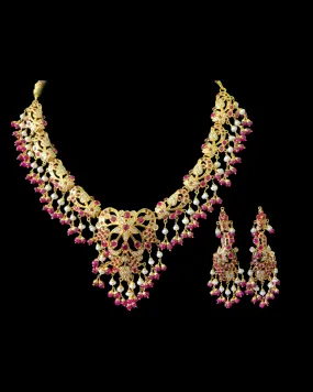 ANABIYA gold plated silver necklace set in ruby zircon ( SHIPS IN 5 WEEKS )