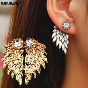 Angel Wings Women Earrings Inlaid Crystal Ear Jewelry Earring Party Gothic Feather Earrings Fashion Bijoux Gold Color