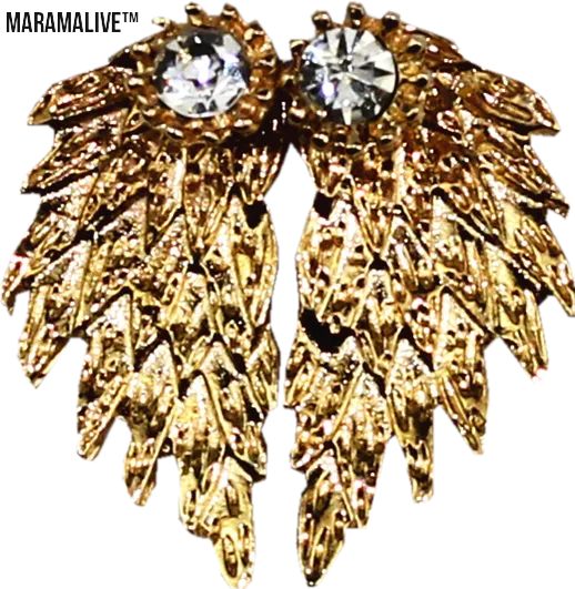 Angel Wings Women Earrings Inlaid Crystal Ear Jewelry Earring Party Gothic Feather Earrings Fashion Bijoux Gold Color