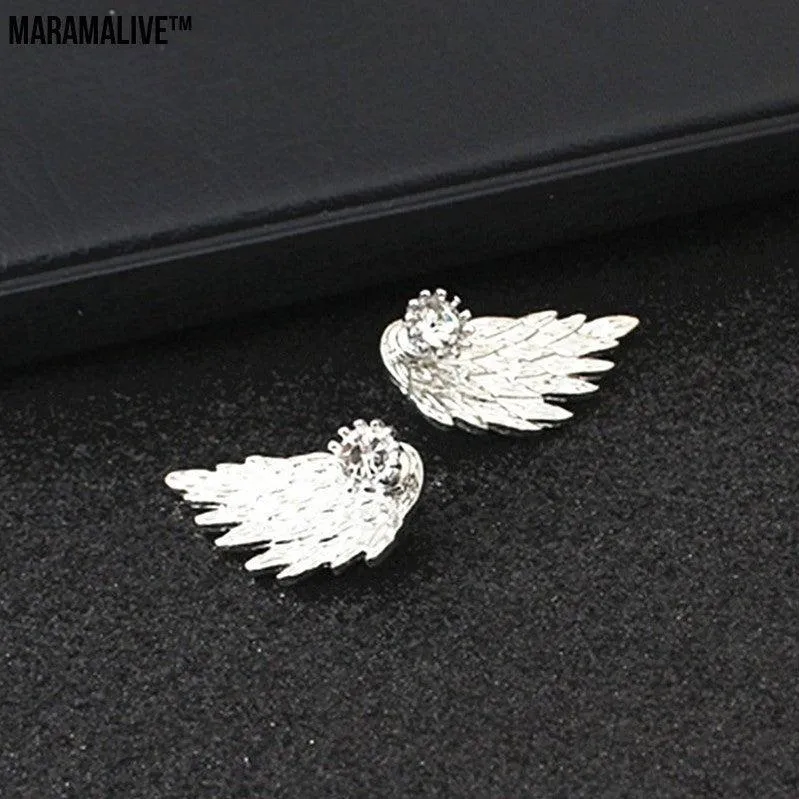 Angel Wings Women Earrings Inlaid Crystal Ear Jewelry Earring Party Gothic Feather Earrings Fashion Bijoux Gold Color