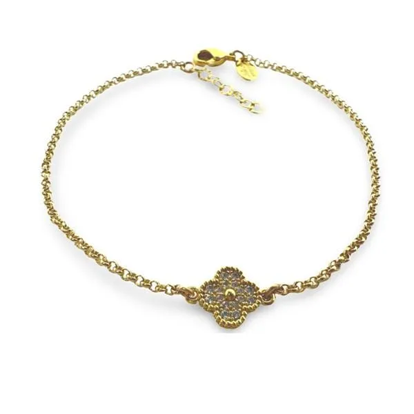 Ankle Bracelet: Gold Fill Chain & Clover CZ Charm (AG455CLV)