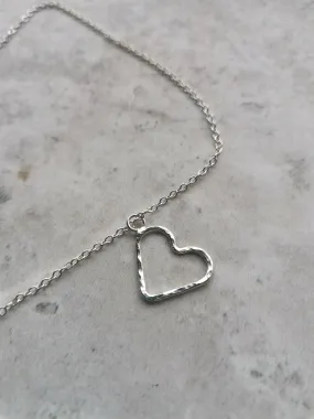 Anklet - Hammered Silver Hollow Heart