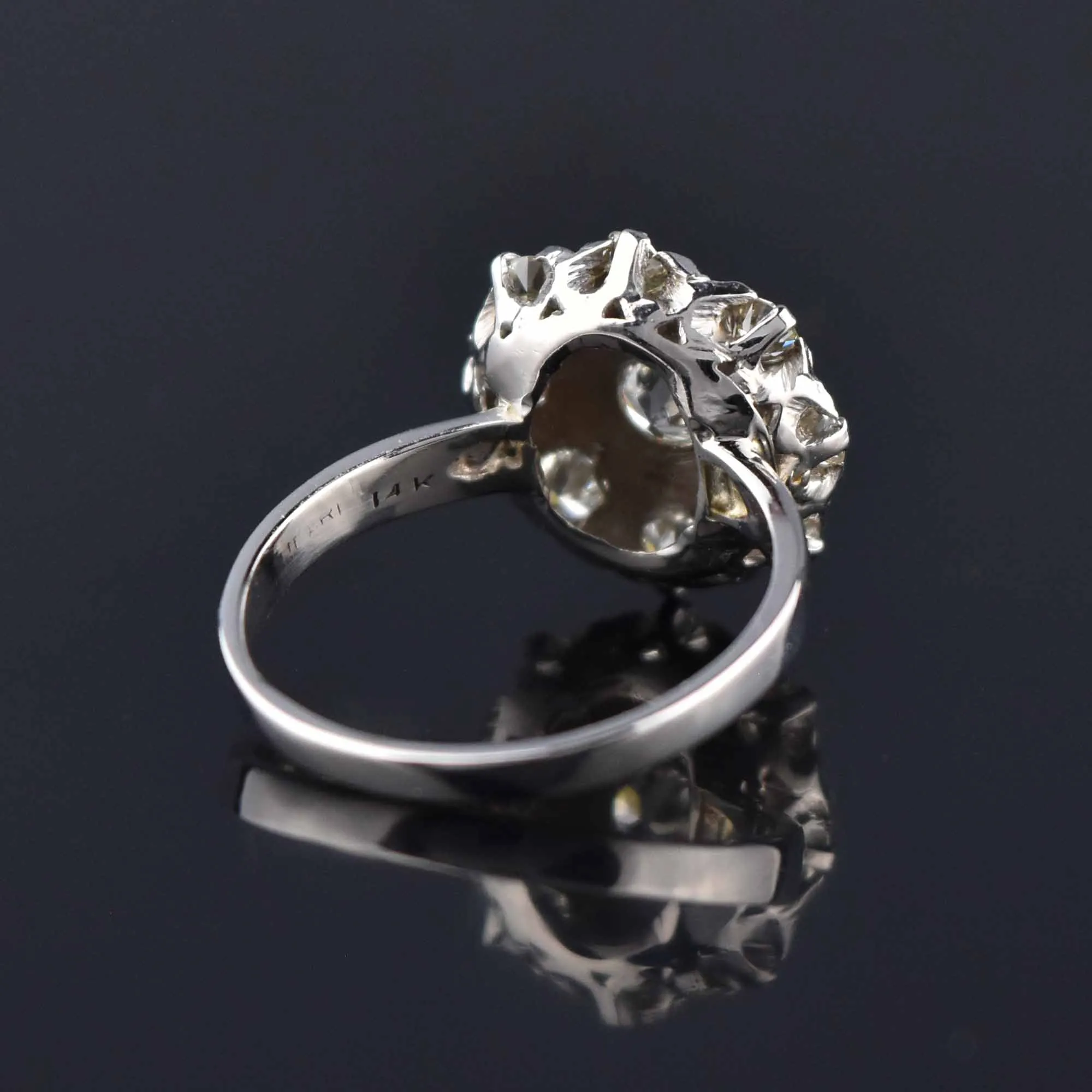 Antique Edwardian Diamond Cluster Ring in 14K White Gold