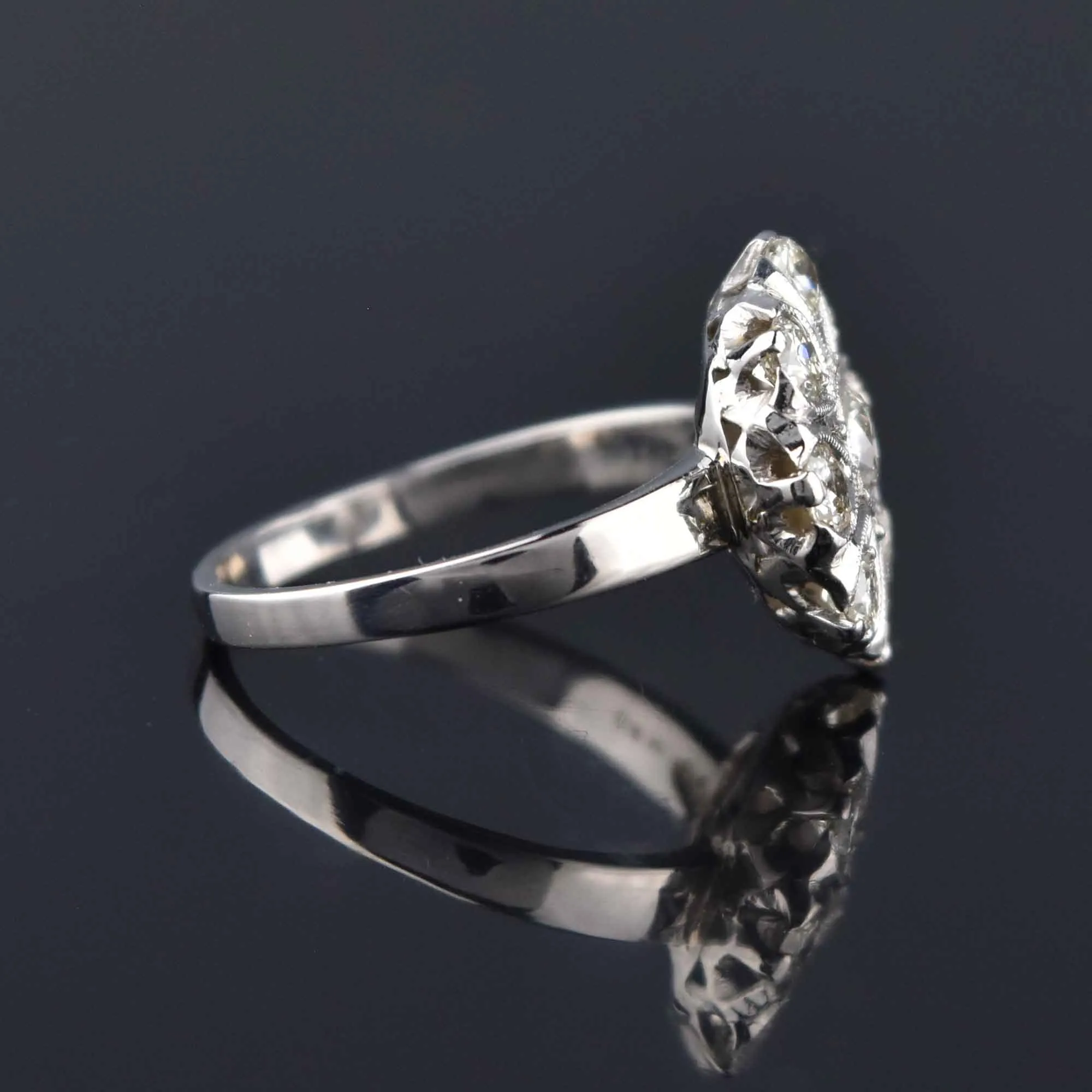 Antique Edwardian Diamond Cluster Ring in 14K White Gold