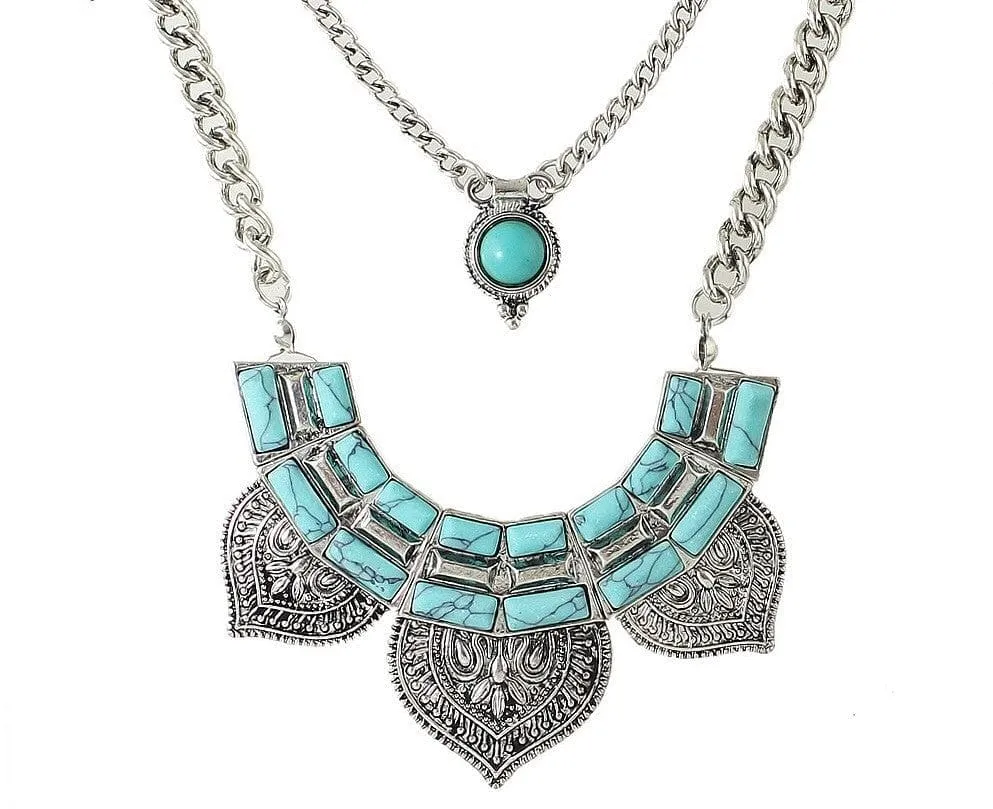 Antique Ethnic Style Multilayer Necklace with Turquoise Collar