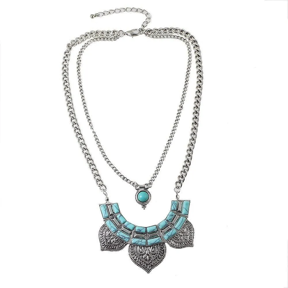 Antique Ethnic Style Multilayer Necklace with Turquoise Collar