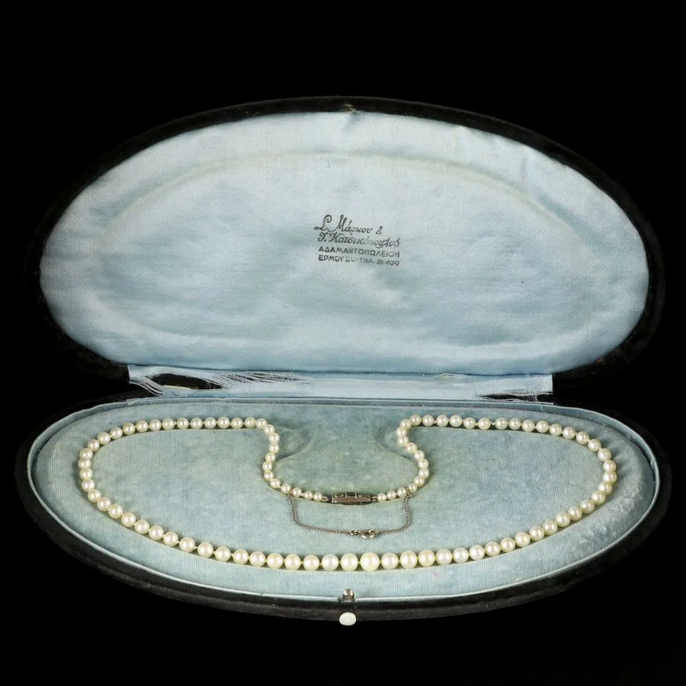 Antique Victorian Pearl Boxed Necklace Circa 1900