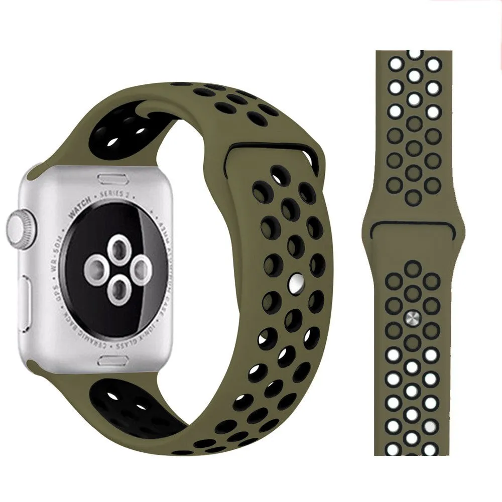 Apple Watch (38/40/SE/41/42mm) To-Farvet Silikone Rem - Olivengrøn / Sort