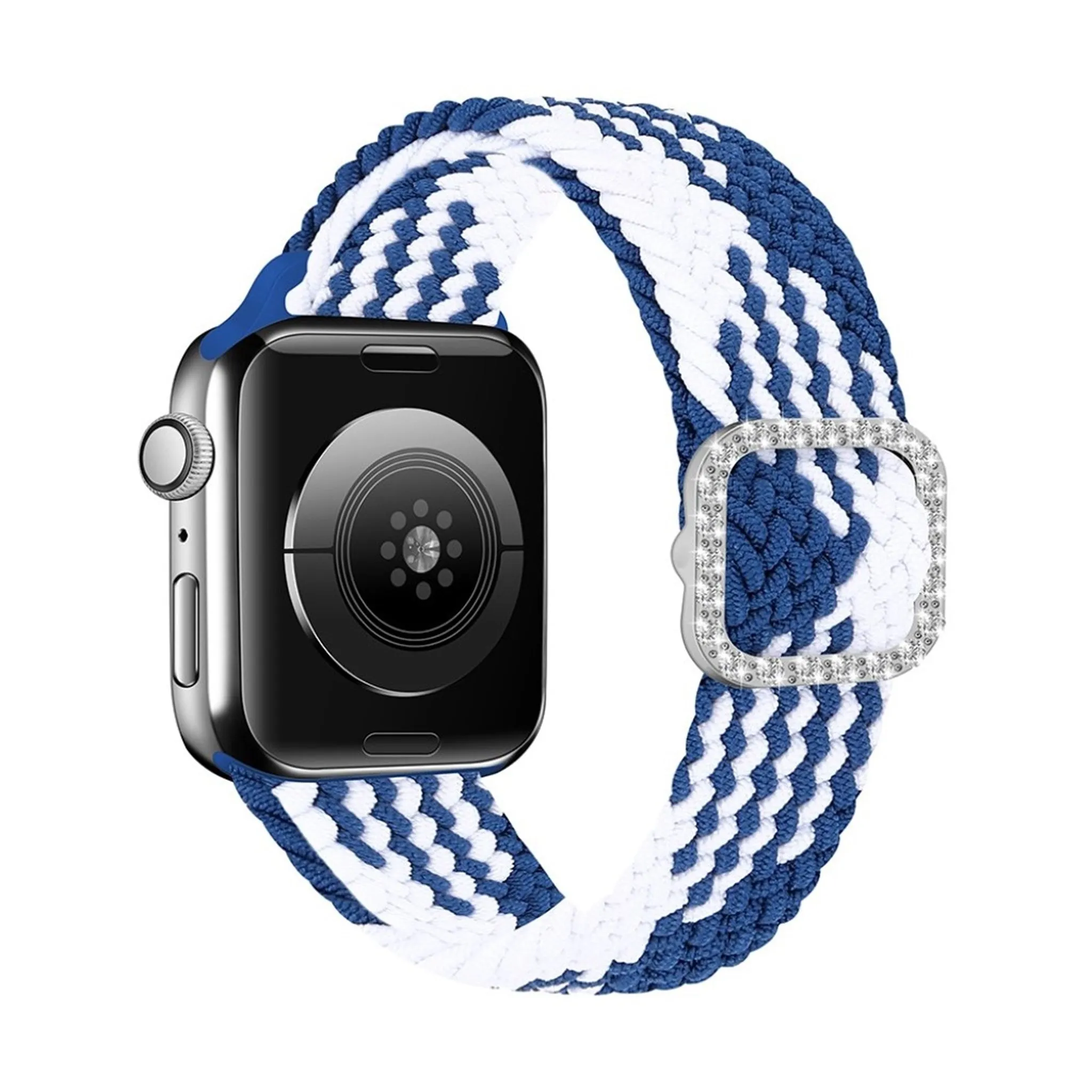 Apple Watch 40mm nylon watch strap in rhinestone buckle - Blue and White