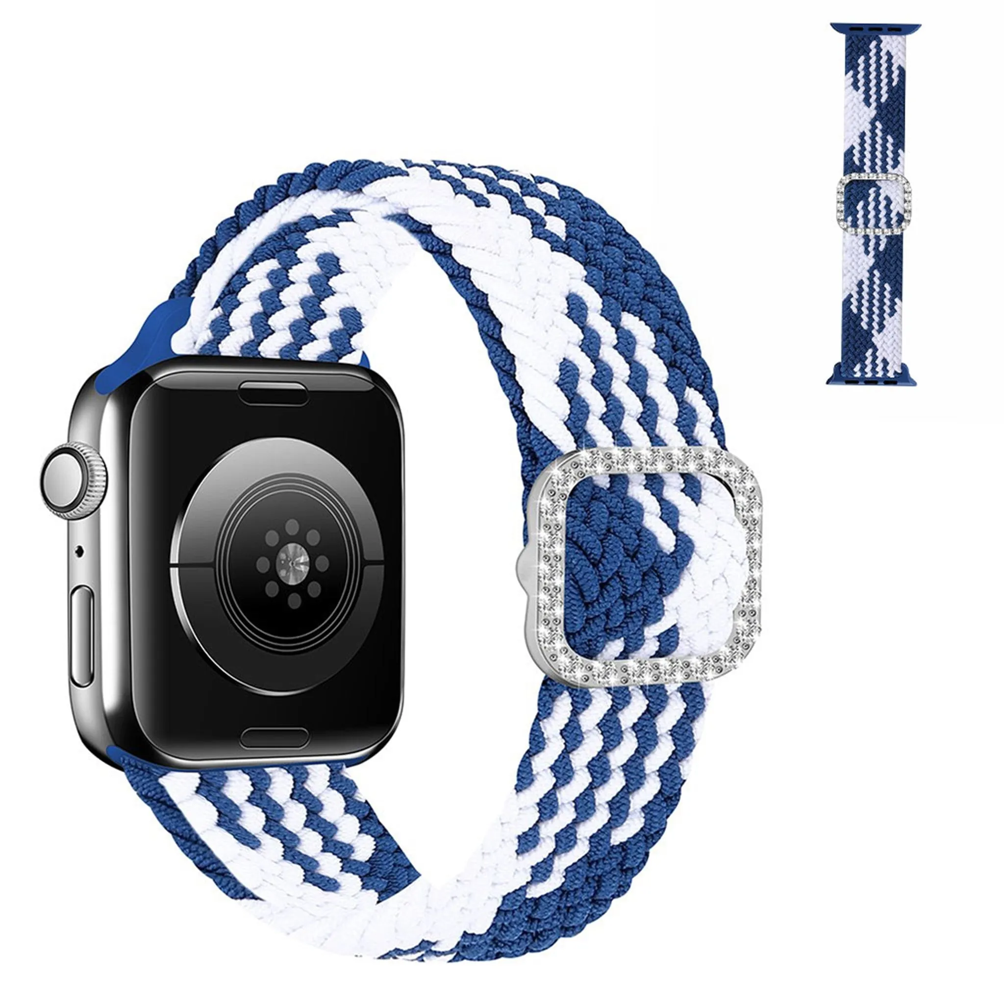 Apple Watch 40mm nylon watch strap in rhinestone buckle - Blue and White