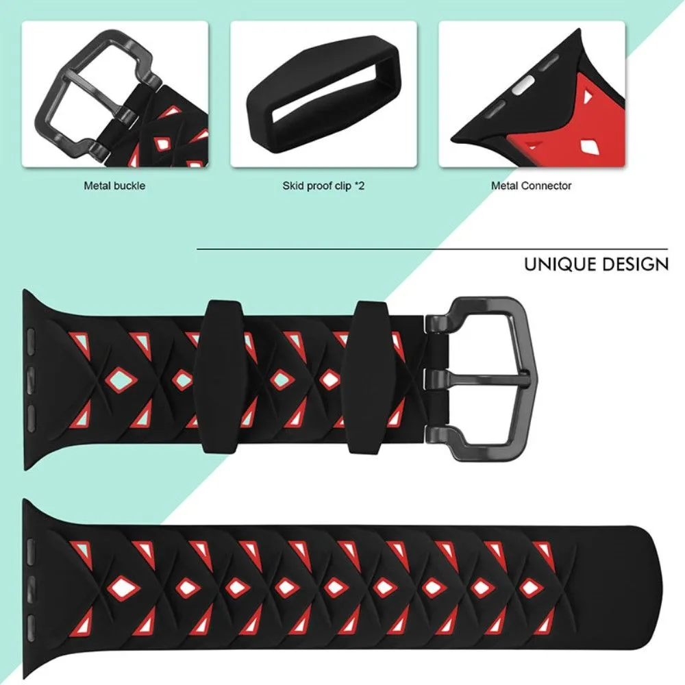 Apple Watch (41mm) dual color rhombus silicone watch strap - Black / Red