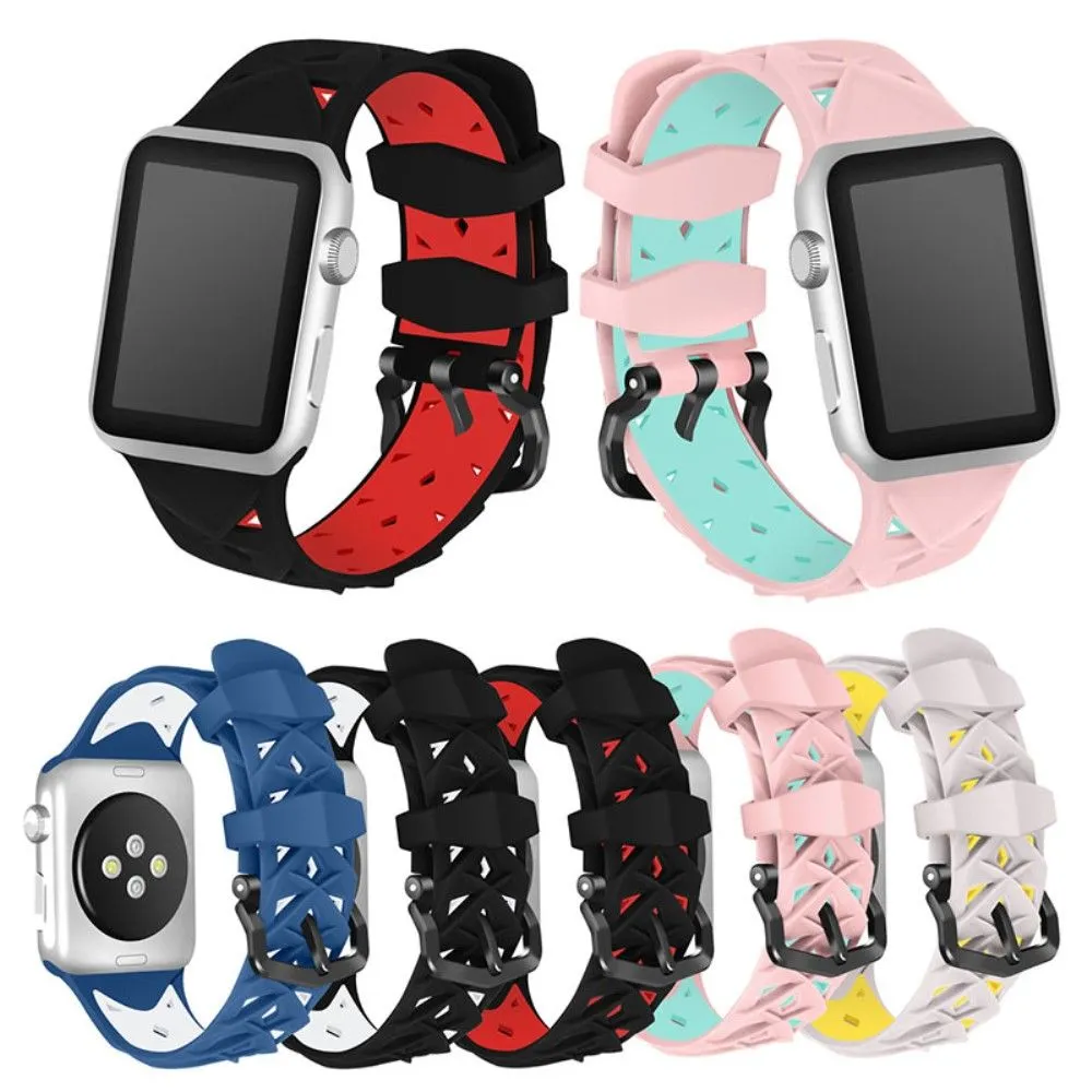 Apple Watch (41mm) dual color rhombus silicone watch strap - Black / Red