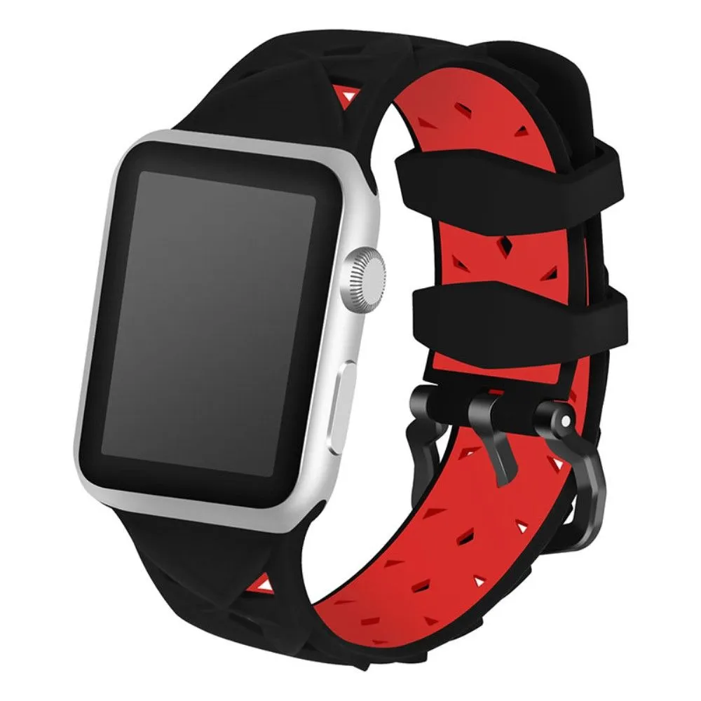 Apple Watch (41mm) dual color rhombus silicone watch strap - Black / Red