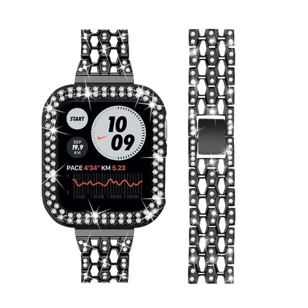 Apple Watch (41mm) five bead shiny rhinestone watch strap - Black / White / Black