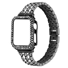 Apple Watch (41mm) five bead shiny rhinestone watch strap - Black / White / Black