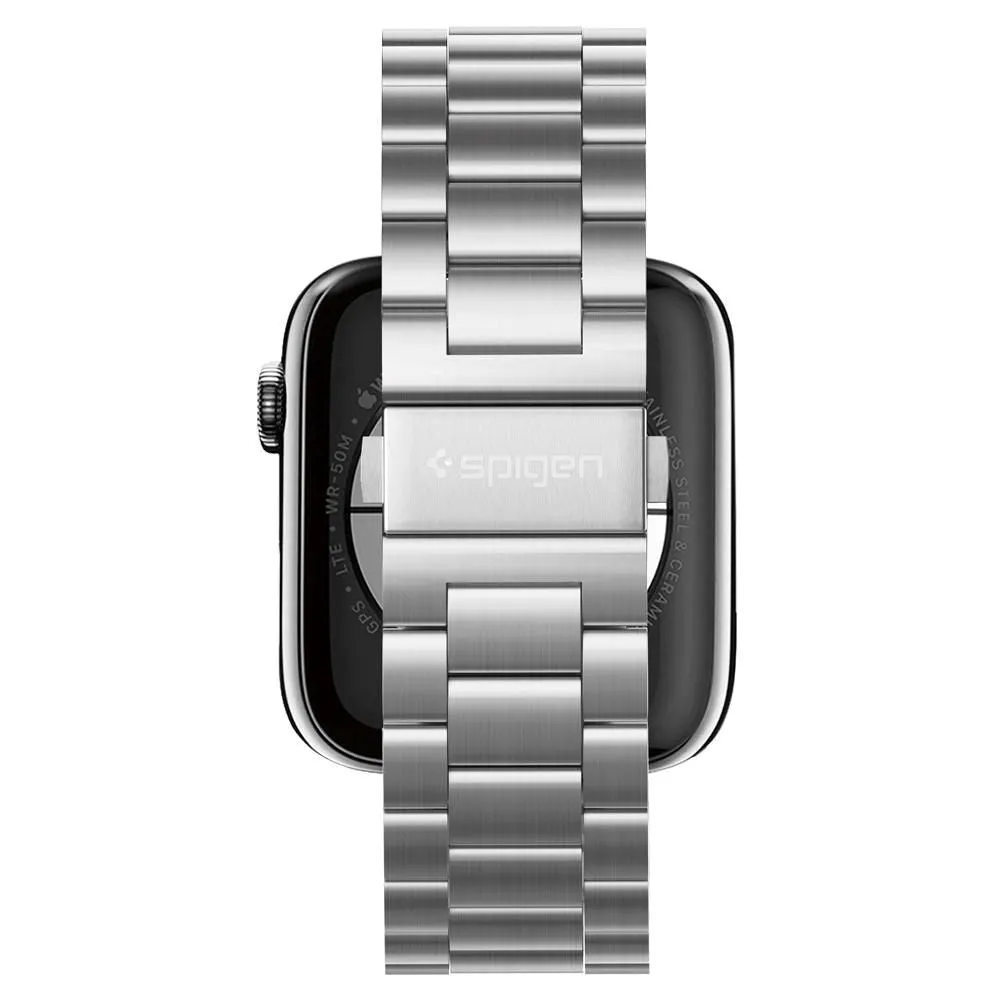 Apple Watch (42/44/SE/45/46/49mm) Spigen Modern Fit Band - Rustfri Stål Rem inkl. Stifter - Sølv