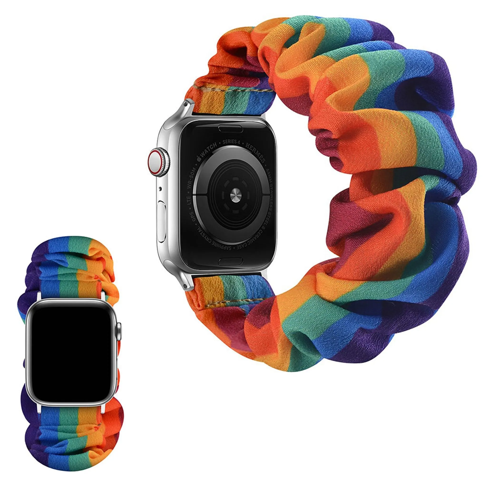 Apple Watch 44mm elastic hairband style watch strap - Rainbow / Size: S