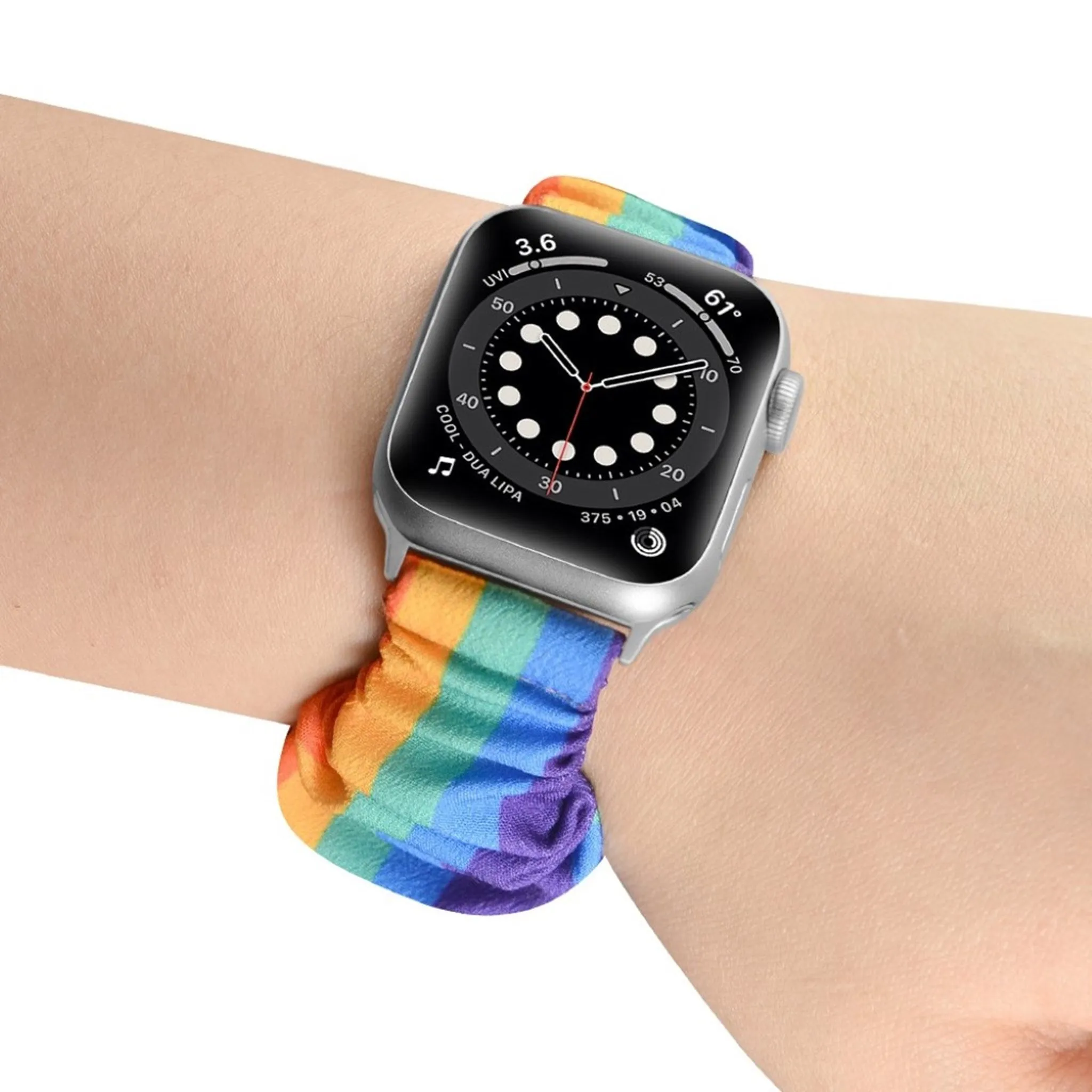 Apple Watch 44mm elastic hairband style watch strap - Rainbow / Size: S