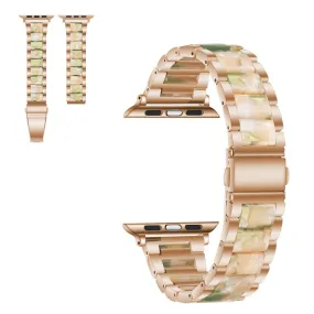 Apple Watch 44mm elegant three bead   stainless steel watch strap - Rose Gold / Pink / Green